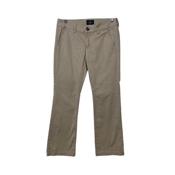 American Eagle Outfitter Khaki Pants Womens 6 Short Kick Boot Stretch School Y2K - Picture 1 of 13